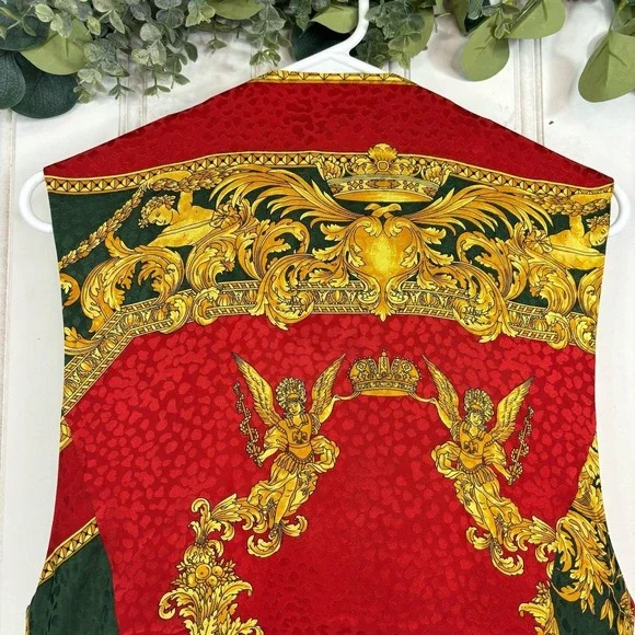 Vintage Luan Sare Alta‎ Moda Vest Italian Wool Green Red Gold Baroque Mob Wife - Picture 5 of 13